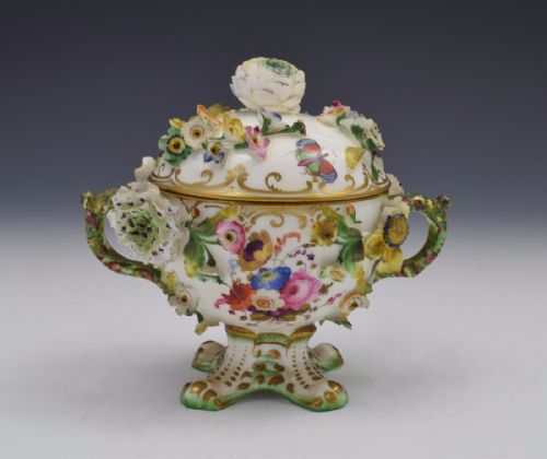 Pretty Spode Flower Encrusted Lidded Chocolate Cup & Cover