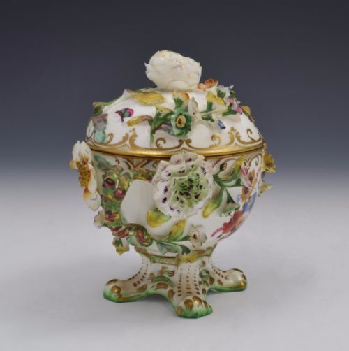 fig 1. Pretty Spode Flower Encrusted Lidded Chocolate Cup & Cover