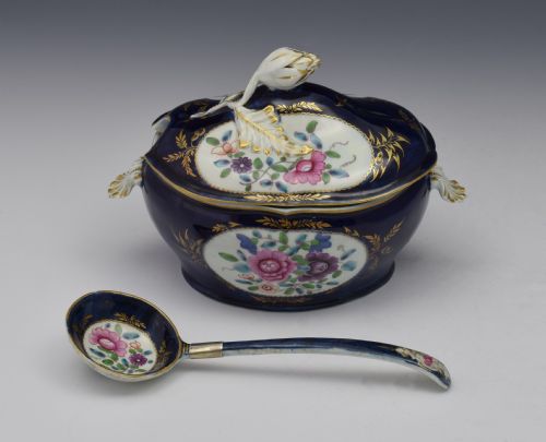 First Period Worcester Sauce Tureen & Spoon C.1770