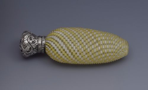 Stunning Silver Mounted Yellow & White Twisted Glass Scent Bottle
