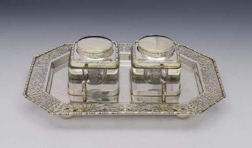 fig 1. George V Octagonal Silver Double Inkstand W & R Rabone 1916