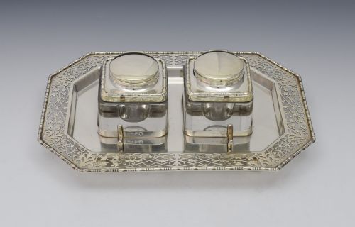George V Octagonal Silver Double Inkstand W & R Rabone 1916