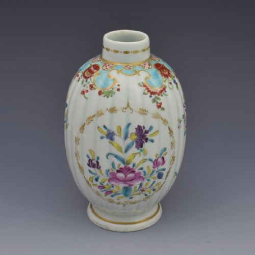 First Period Worcester Polychrome Porcelain Tea Canister