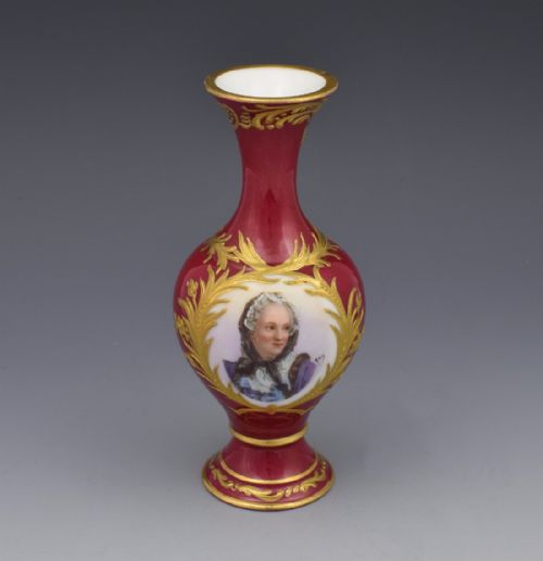 Pretty Antique French Sevres Style Red Ground Portrait Vase