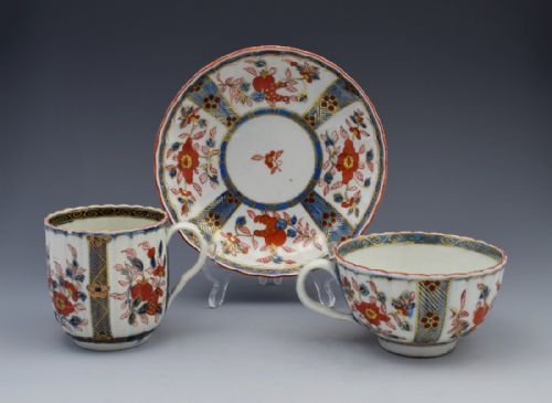 fig 1. First Period Worcester Imari Trio Tea Coffee Cup & Saucer c.1770