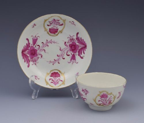 fig 1. First Period Worcester Meissen Style Puce Tea Bowl & Saucer