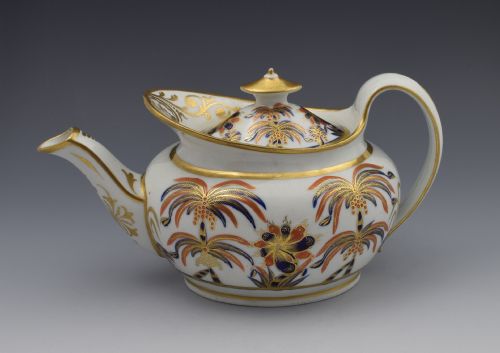 Stunning New Hall Boat Shape Teapot Pattern 484 C.1800 Palm Trees