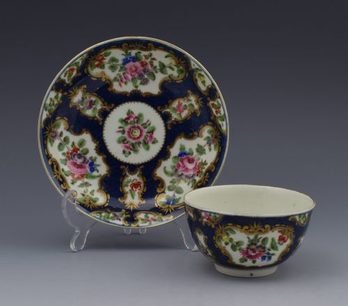 fig 1. First Period Worcester Scale Blue Tea Bowl & Saucer c.1770
