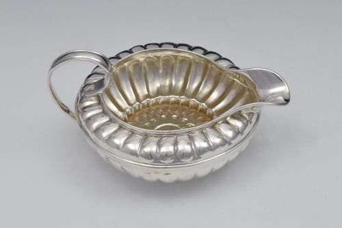 Unusual George III Silver Squat Melon Fluted Cream Jug Georgian