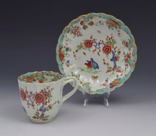 First Period Worcester Two Quail Pattern Coffee Cup & Saucer