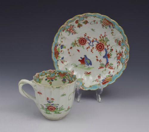 fig 1. First Period Worcester Two Quail Pattern Coffee Cup & Saucer