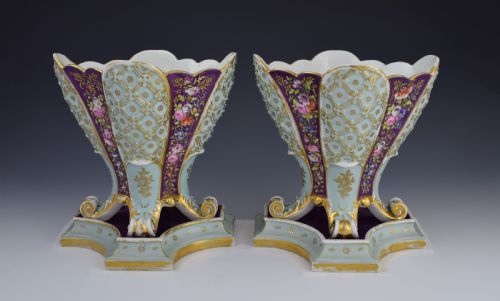 fig 1. Pair French Paris Jacob Petit Quatrefoil Porcelain Vases On Stands