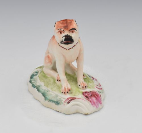 fig 1. 18th Century Duesbury Derby Porcelain Pug Figure N2 c.1770