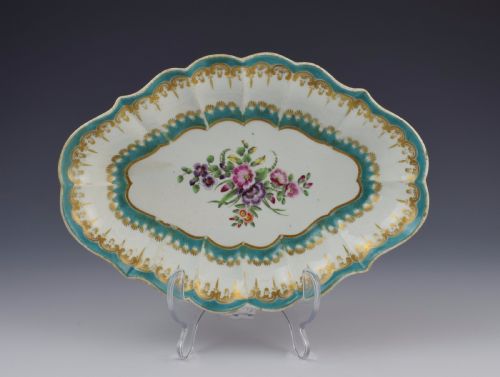 First Period Worcester Turquoise Ground Lozenge Shape Dish C.1770