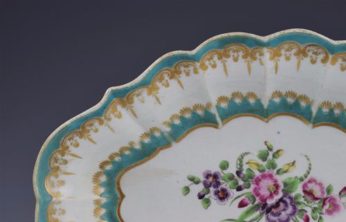 fig 1. First Period Worcester Turquoise Ground Lozenge Shape Dish c.1770
