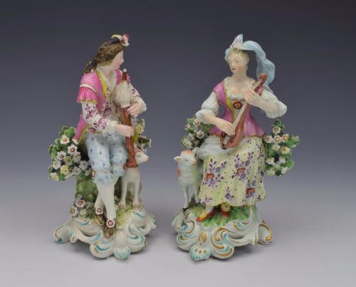 fig 1. Pair Derby Figures Sitting Piper & Guitar Model 301 c.1770 Shepherds