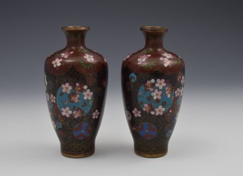 Pair Small Japanese Meiji Period Cloisonne Vases