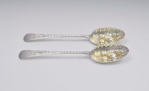 fig 1. George III Pair Silver Gilt Berry Spoons 1778 London William Cattell