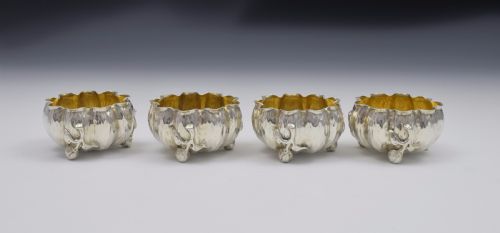 Set of 4 Naturalistic Scottish Silver Bark & Flower Bud Table Salts