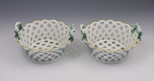 Pair 18thc Meissen Dot Period Pierced Baskets, C.1765