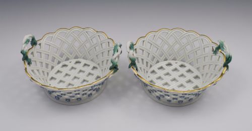 fig 1. Pair 18thC Meissen Dot Period Pierced Baskets, c.1765