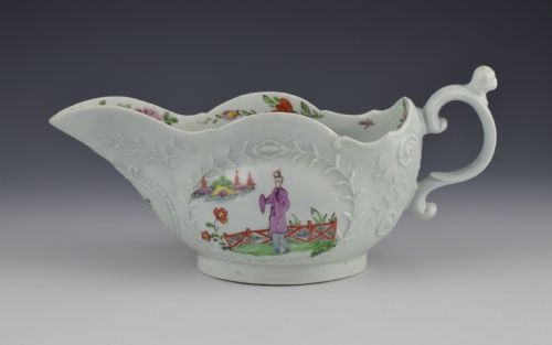 Rare First Period Worcester Sauceboat Dog Head Handle, C.1753 Sauce Boat
