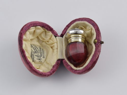 Small Victorian Ruby Glass & Silver Vinaigrette in Velvet Case