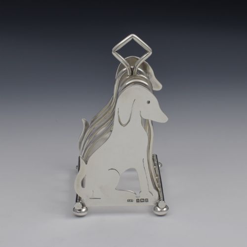 Edwardian Novelty Dog Silver Toast Rack Levi & Salaman