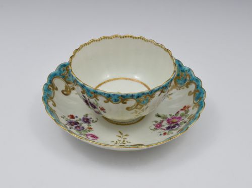 fig 1. Pretty First Period Worcester Fluted Tea Bowl & Saucer c.1770