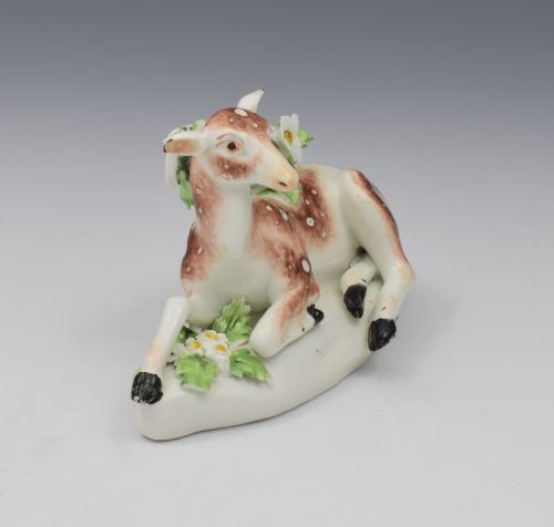 fig 1. DERBY PORCELAIN FIGURE RECUMBENT Doe Deer C.1765