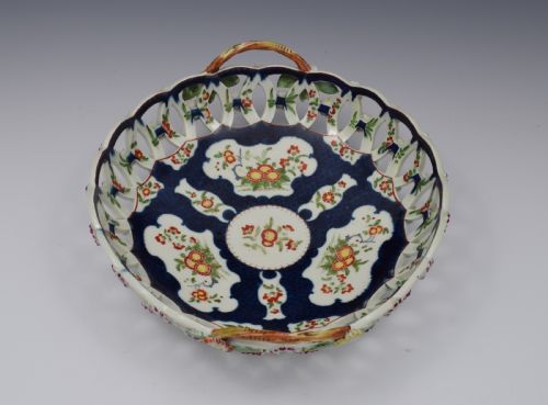 fig 1. First Period Worcester Porcelain Large Scale Blue Basket c.1770