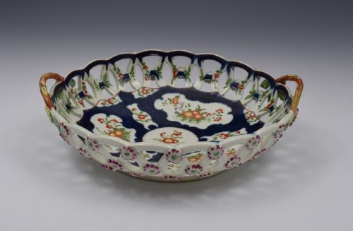 fig 2. First Period Worcester Porcelain Large Scale Blue Basket c.1770