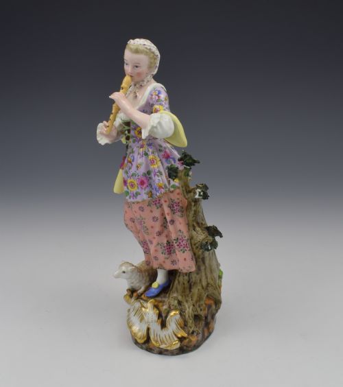 fig 1. Stunning 19thC Meissen Figure Shepherdess With Lamb
