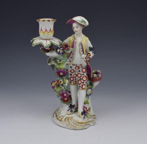 18thc Derby Figural Candlestick Flower Seller Figure C.1765