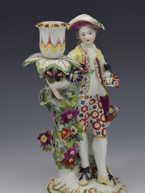fig 1. 18thC Derby Figural Candlestick Flower Seller Figure C.1765