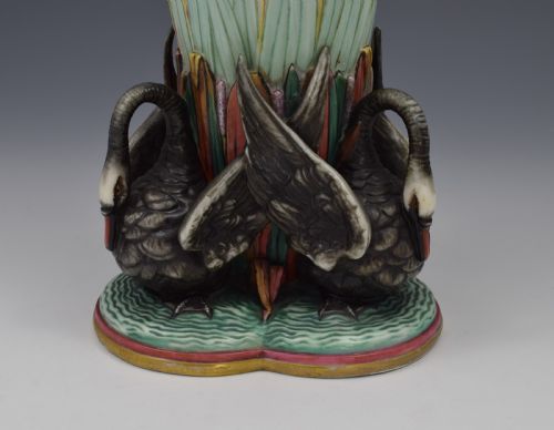 fig 1. Unusual Pair Victorian Royal Worcester Black Swan Figural Vases