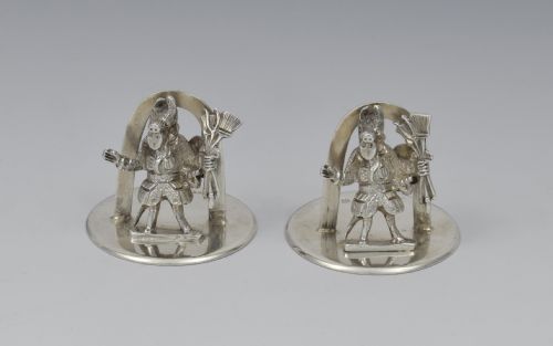 Pair Edwardian Silver Trusty Servant Menu Holders Winchester College