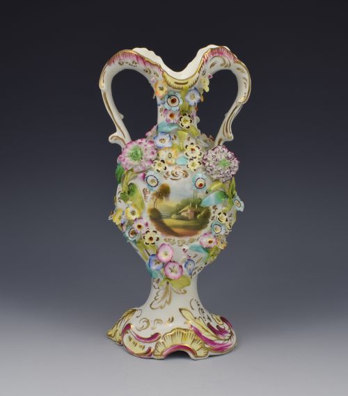 Regency Coalbrookdale Style Flower Encrusted Vase Possibly Minton or Ridgeway