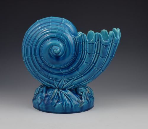 Superb Minton Majolica Turquoise Nautilus Shell Centrepiece Vase