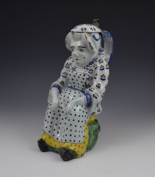 18thc French Faience Lille Pot Jacqueline Lidded Pitcher Toby Jug
