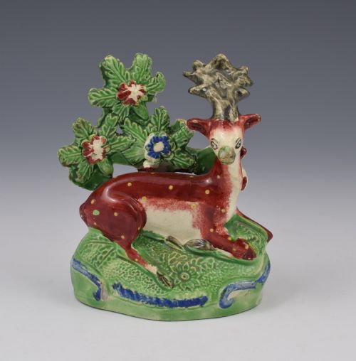 Staffordshire Pearlware Figure Roe Deer Recumbent Stag