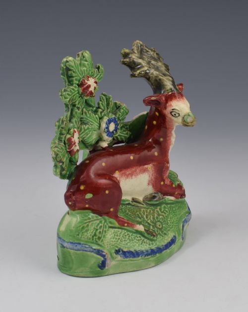 fig 1. Staffordshire Pearlware Figure Roe Deer Recumbent Stag