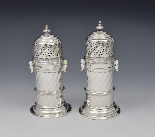 Pair of Victorian Britannia Standard Silver Lighthouse Sugar Casters