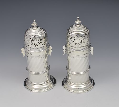 fig 1. Pair Of Victorian Britannia Standard Silver Lighthouse Sugar Casters