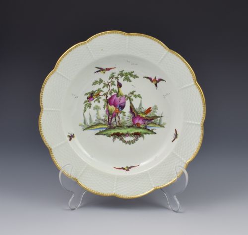 First Period Worcester Fancy Birds Dessert Plate C.1775