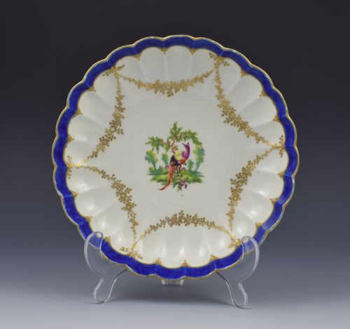 First Period Worcester Porcelain Fancy Bird Pattern Lobed Dish C.1775