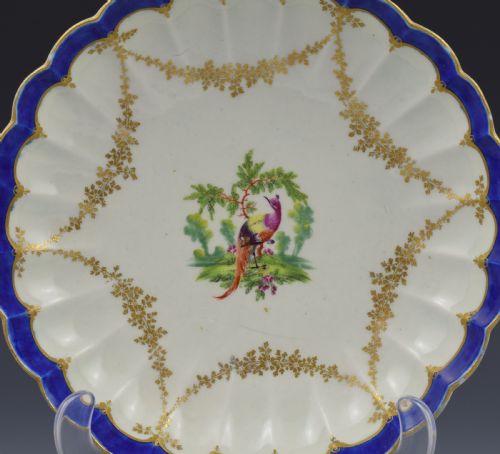 fig 1. First Period Worcester Porcelain Fancy Bird Pattern Lobed Dish c.1775