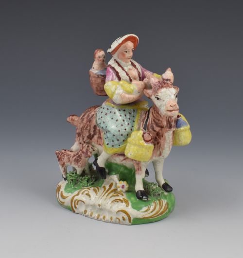 Early 19thc Saffordshire Figure Welsh Welch Tailor's Wife Riding Goat