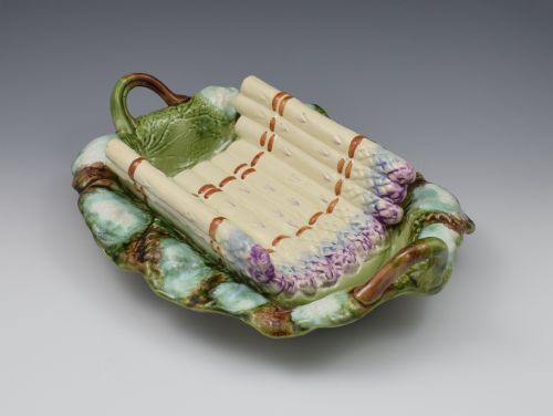 Large 19thc French Majolica Creil Et Montereau Asparagus Cradle Server Dish
