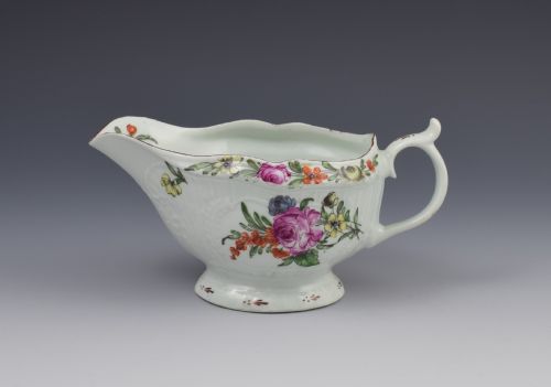 Fine First Period Worcester Small Polychrome Sauceboat C.1760 Sauce Boat